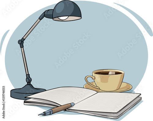 making a plan while writing down ideas on a note book jotter diary at home by yourself and drinking a cup of coffee while daily morning routine