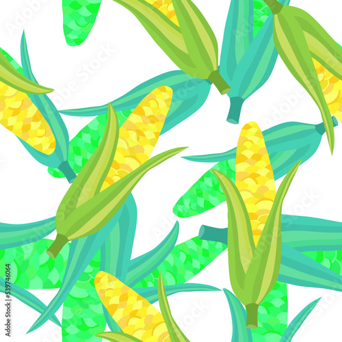 Corn plants seamless pattern. Corn cobs endless wallpaper.