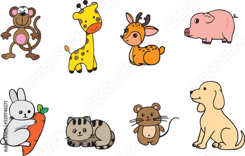 animals set, cute monkey ,giraffe, deer , pig , cat ,rat ,dog , rabbit, cute animals, domestic animal , 