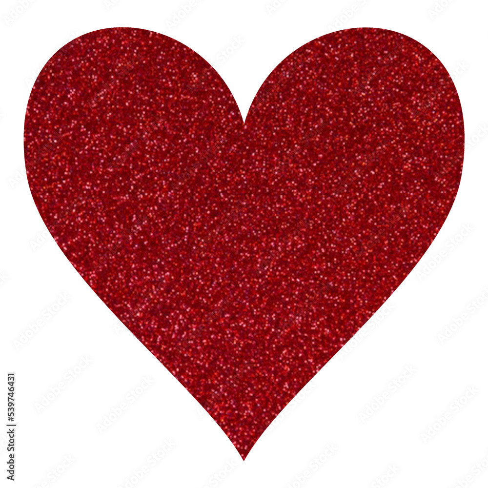Red glitter Valentines day heart isolated white background. 