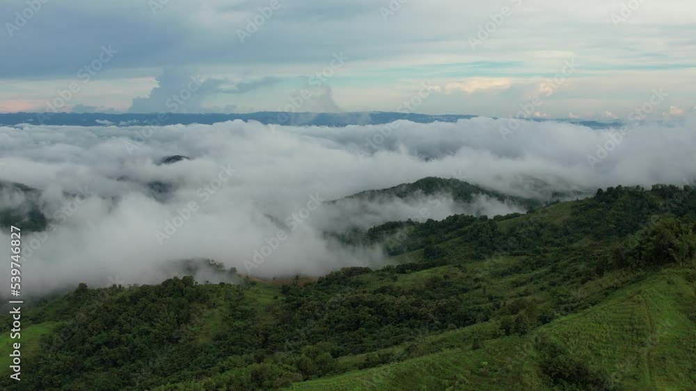 Aerial landscape view of mountains and fog by drone Aerial landscape view of mountains and fog by drone