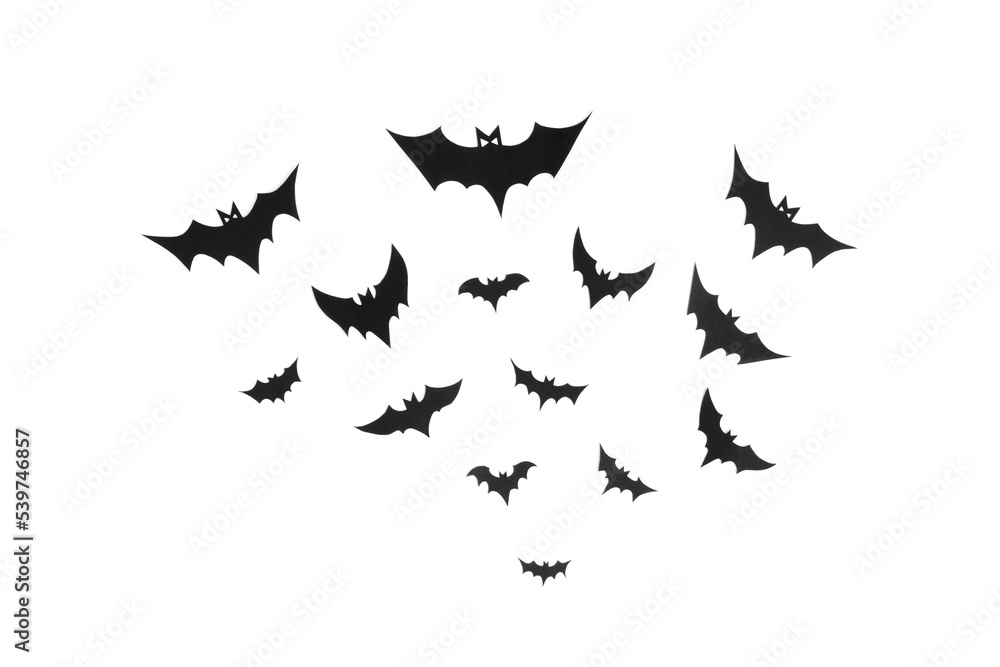 Happy halloween, Bats flying make from paper cut on white background, Decorative Halloween concept