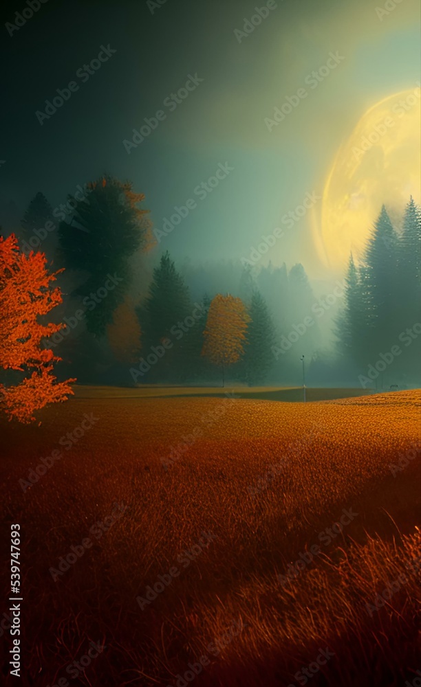 Fototapeta premium Drawing of an autumn forest. The season of the year. Autumn mood.