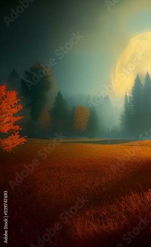 Drawing of an autumn forest. The season of the year. Autumn mood.