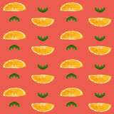 Seamless pattern of orange slices in low poly style. Repeating background vector for summer fabric, decoration, backdrop, textile, wallpaper and fashion design.