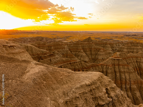 Dawn on The Eroded Hills Near The Big Badlands Overlook, Badlands National Park, South Dakota, USA photo