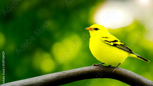 beautiful canary bird on a tree branch photo