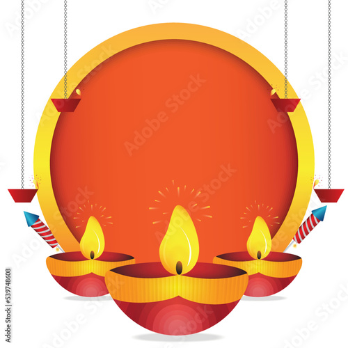 Happy Diwali greeting  with burning diya for festival of lights on Diwali Holiday backgrounds