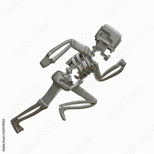 3D stylized model of a skeleton in the pose of a beginner runner. the concept of doing sports. 3d render illustration