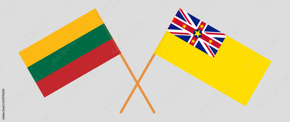 Crossed flags of Lithuania and Niue. Official colors. Correct proportion