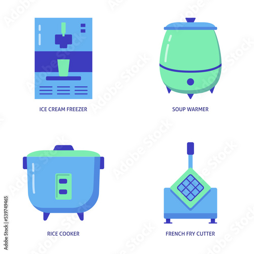 Kitchen equipment icon set in flat style