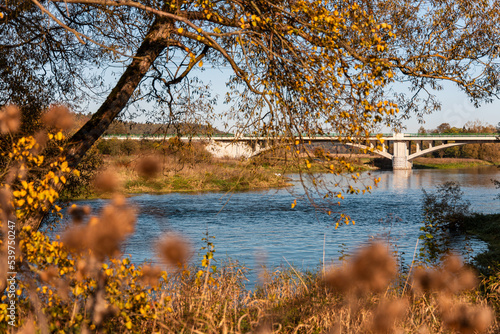 Autumn view of Berounka river and Dolany bridge (Dolansky most). Pilsen region, the Czech republic. photo