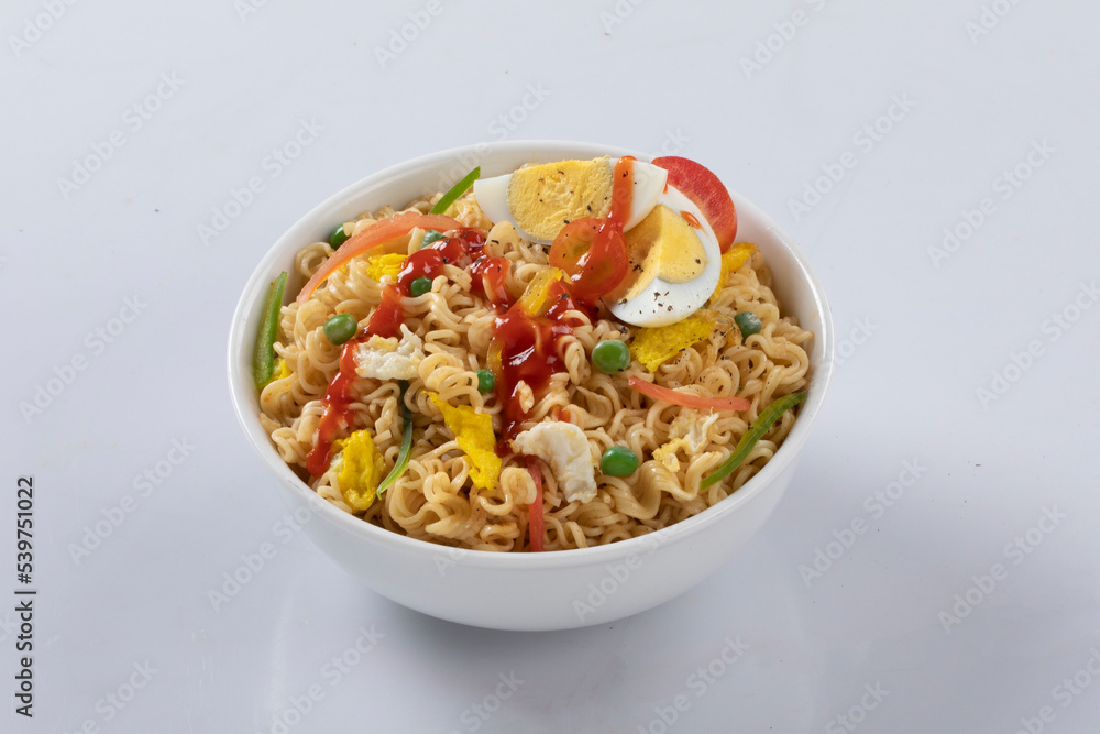 plane, chicken, egg, beef, prawn instant noddle's isolated on white background for design or packaging plane, chicken, egg, beef, prawn instant noddle's isolated on white background for design or packaging