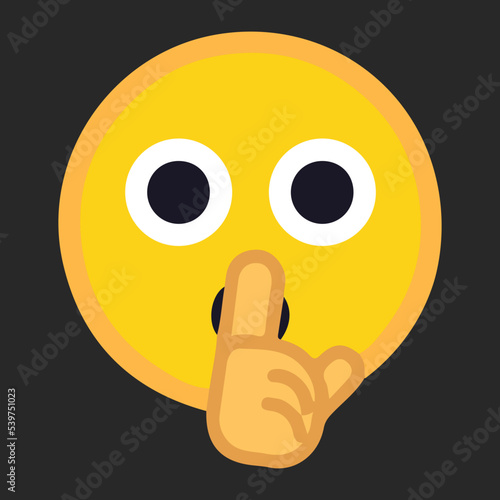 Shushing face vector emoji label design. Isolated Face with Finger Covering Closed Lips symbol sign.