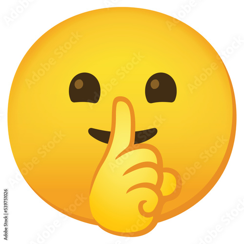 Shushing face vector emoji label design. Isolated Face with Finger Covering Closed Lips symbol sign.