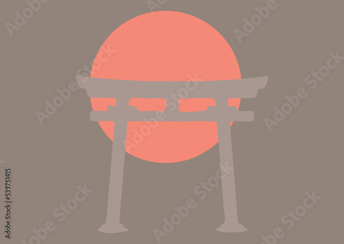 An illustration with a Japanese landscape in a minimalist style