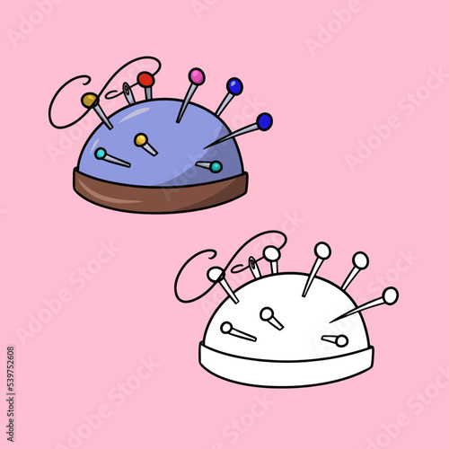 A set of images, a soft pillow for pins and needles, vector cartoon