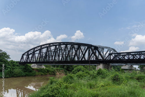 steel structure for a river bridge. The railway across the river was made of steel.