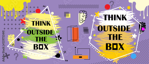think outside the box. Quote in modern style,with trendy  element ,on a pink background.for poster web  design t-shirt,print,template for social media.