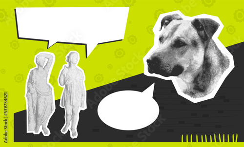 Fashion digital illustration collage art. Mixed animal, geometry and abstract creative 
objects. Stylish zine funny design
