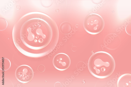 Probiotic and Hyaluronic acid skin solutions ad, pink collagen, and vitamin serum drops, cosmetic advertising background ready to use, illustration vector.