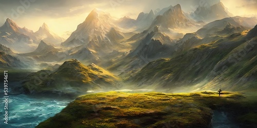 Lively landscape of a beautiful national nature. Illustration.