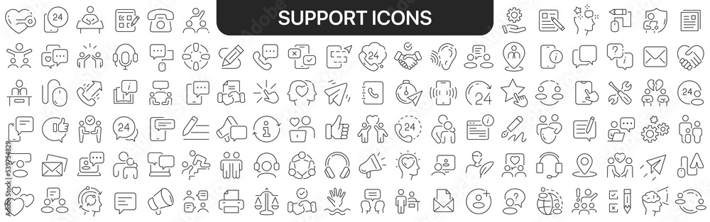 Support icons collection in black. Icons big set for design. Vector linear icons