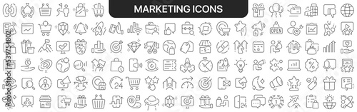 Marketing icons collection in black. Icons big set for design. Vector linear icons