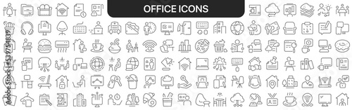 Office icons collection in black. Icons big set for design. Vector linear icons