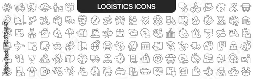 Logistics icons collection in black. Icons big set for design. Vector linear icons