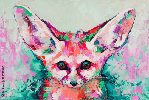 Photography Oil fox portrait painting in multicolored tones
