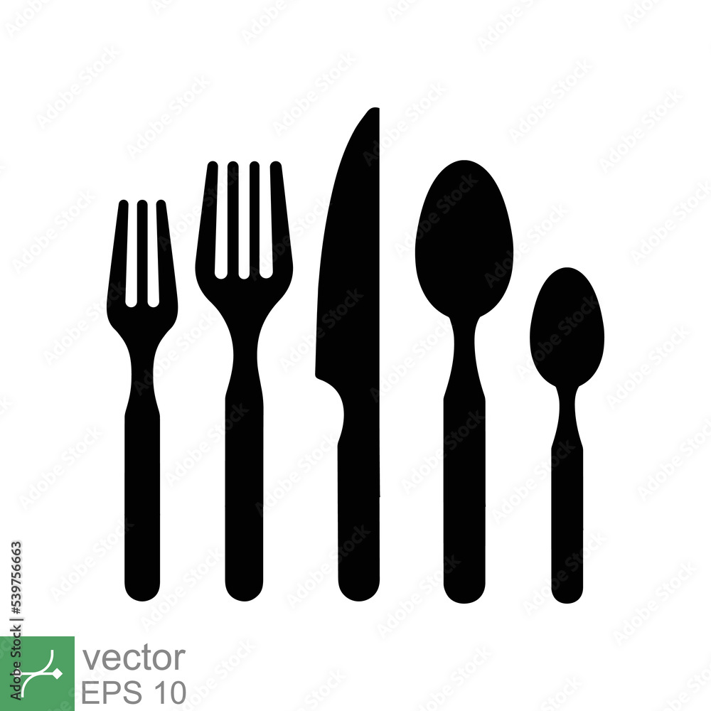 Cutlery icon. Simple solid style. Spoon, knife, and fork silhouette. Kitchen, restaurant, food concept design. Glyph vector illustration isolated on white background. EPS 10. Cutlery icon. Simple solid style. Spoon, knife, and fork silhouette. Kitchen, restaurant, food concept design. Glyph vector illustration isolated on white background. EPS 10.