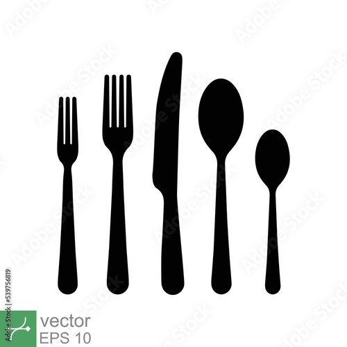 Cutlery icon. Simple solid style. Spoon, knife, and fork silhouette. Kitchen, restaurant, food concept design. Glyph vector illustration isolated on white background. EPS 10.