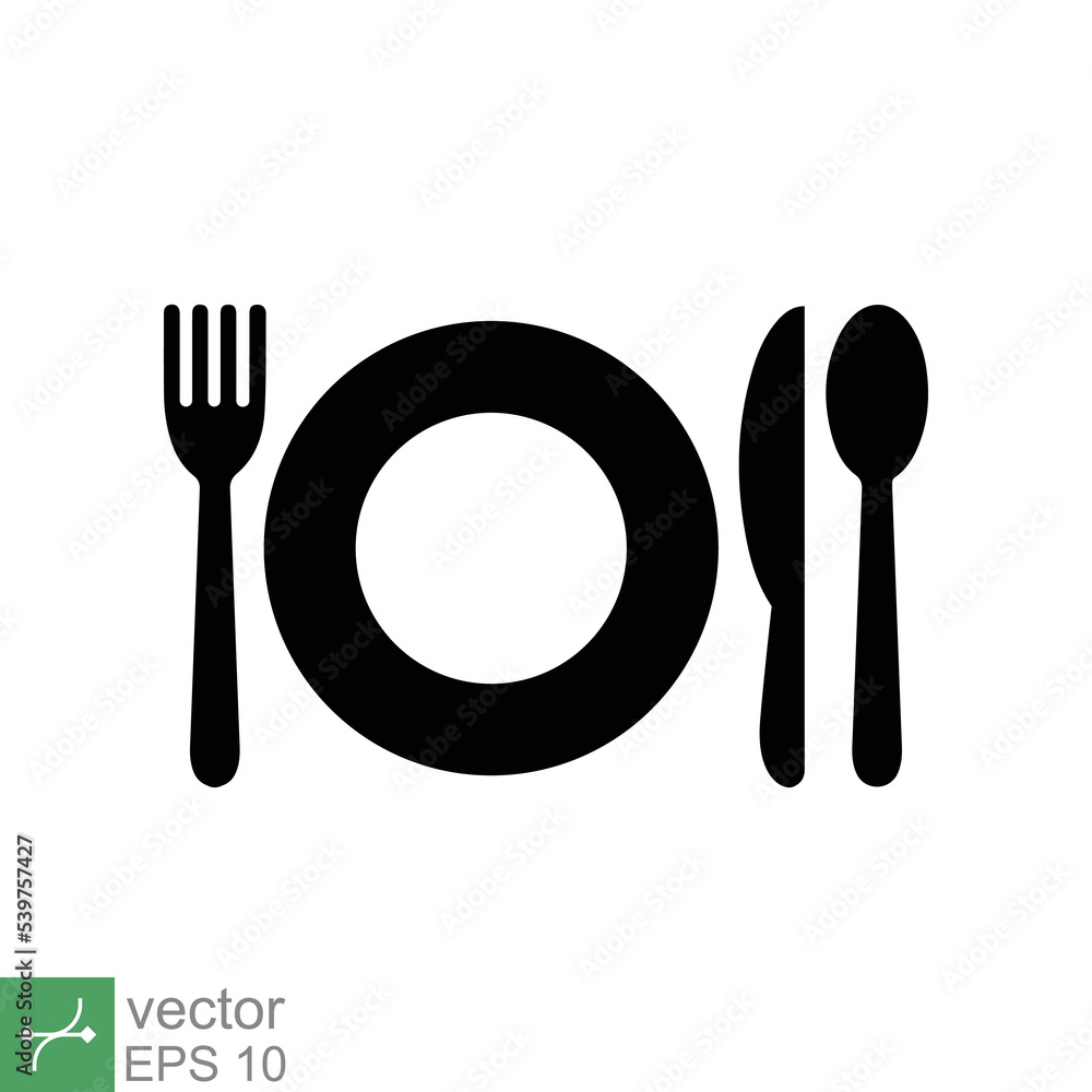 Plate, fork, knife, and spoon icon. Simple flat style. Meal, eat, lunch, dinner, dish, food, tableware, utensil concept design. Vector illustration isolated on white background. EPS 10. Plate, fork, knife, and spoon icon. Simple flat style. Meal, eat, lunch, dinner, dish, food, tableware, utensil concept design. Vector illustration isolated on white background. EPS 10.