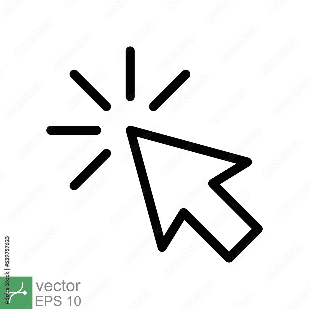Cursor icon. Simple outline style. Click arrow, pointer, link, press button, internet, technology concept design. Thin line vector illustration isolated on white background. EPS 10. Cursor icon. Simple outline style. Click arrow, pointer, link, press button, internet, technology concept design. Thin line vector illustration isolated on white background. EPS 10.
