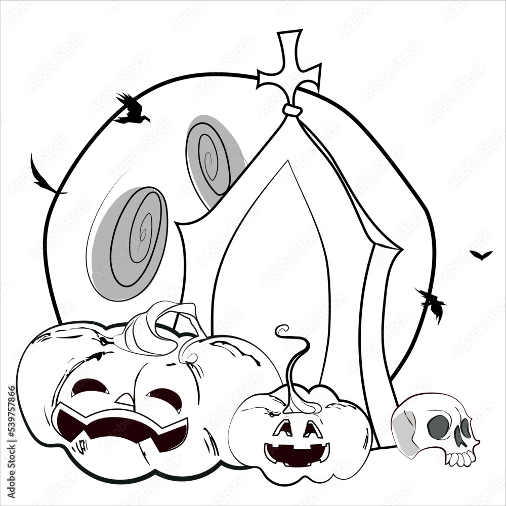 Trick or Treat coloring page. Halloween coloring page for kids. Cartoon
