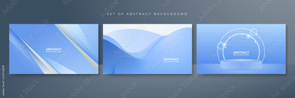 Fototapeta premium Set of blue and white gradient contrast abstract background