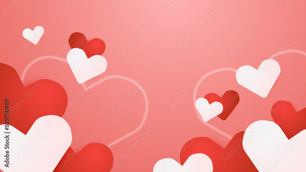 Red background with love heart shapes. Design template for valentine