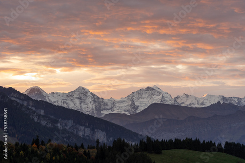 Morgenrot über Mönch und Jungfrau photo