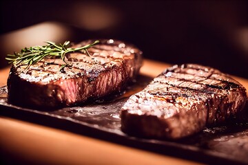Papier peint photo Restaurant Steak grillé saignant bokeh gourmet  © Eduardo