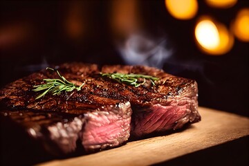 Papier peint photo Restaurant Steak grillé gourmet en gros plan  © Eduardo