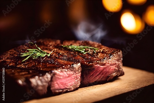 Grilled gourmet perfect Steak , close up, bokeh
