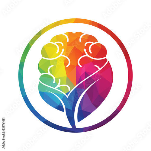 Brain and leaf logo combination vector design. Organic brain logo vector design.