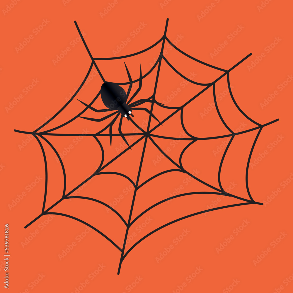 Fototapeta premium Happy Halloween poster or party invitation background with spider and webs. Red background in paper cut style. Vector illustration. Place for text. Happy festival day and party concept.