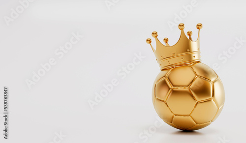 Fototapeta Naklejka Na Ścianę i Meble -  Golden soccer ball wearing a gold crown. Winning team concept. 3D Rendering
