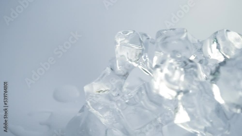 close up ice texture in blue color for water, freshness and cold drink concept background