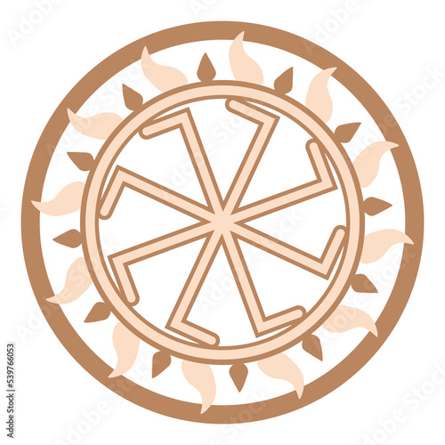 Kolyadnyk, a Slavic symbol decorated with an ornament of Scandinavian weaving. Beige trendy design photo