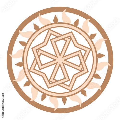 Molvinets, a Slavic symbol decorated with Scandinavian weaving ornaments. Beige trendy, design with runes
