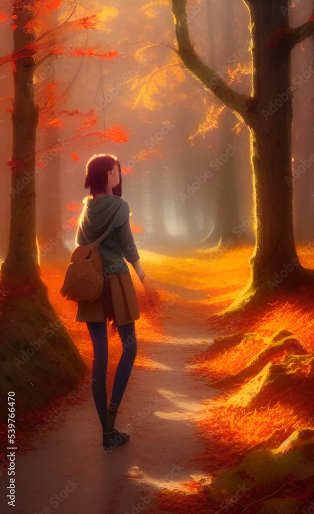 Fototapeta premium Stylized drawing of an autumn forest. Autumn mood.
