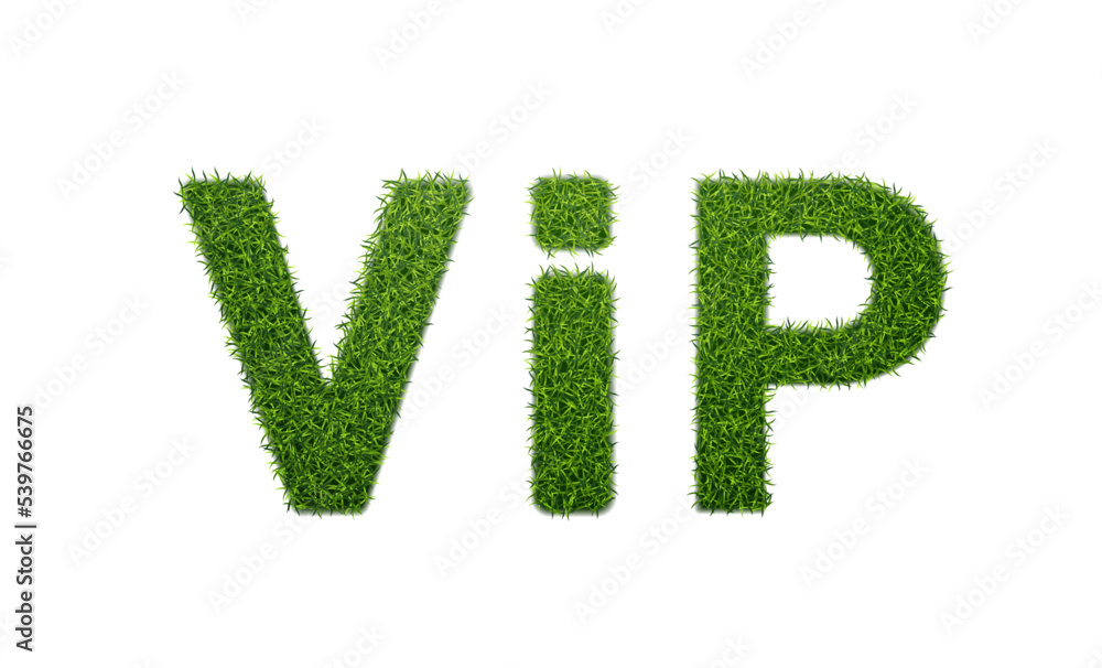 Word VIP with grass texture.Vegetable font. 3D realistic style vector ...